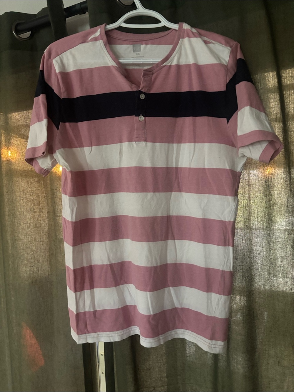 Men's Tag Pink & White Striped Short-Sleeve Henley with Navy Accent